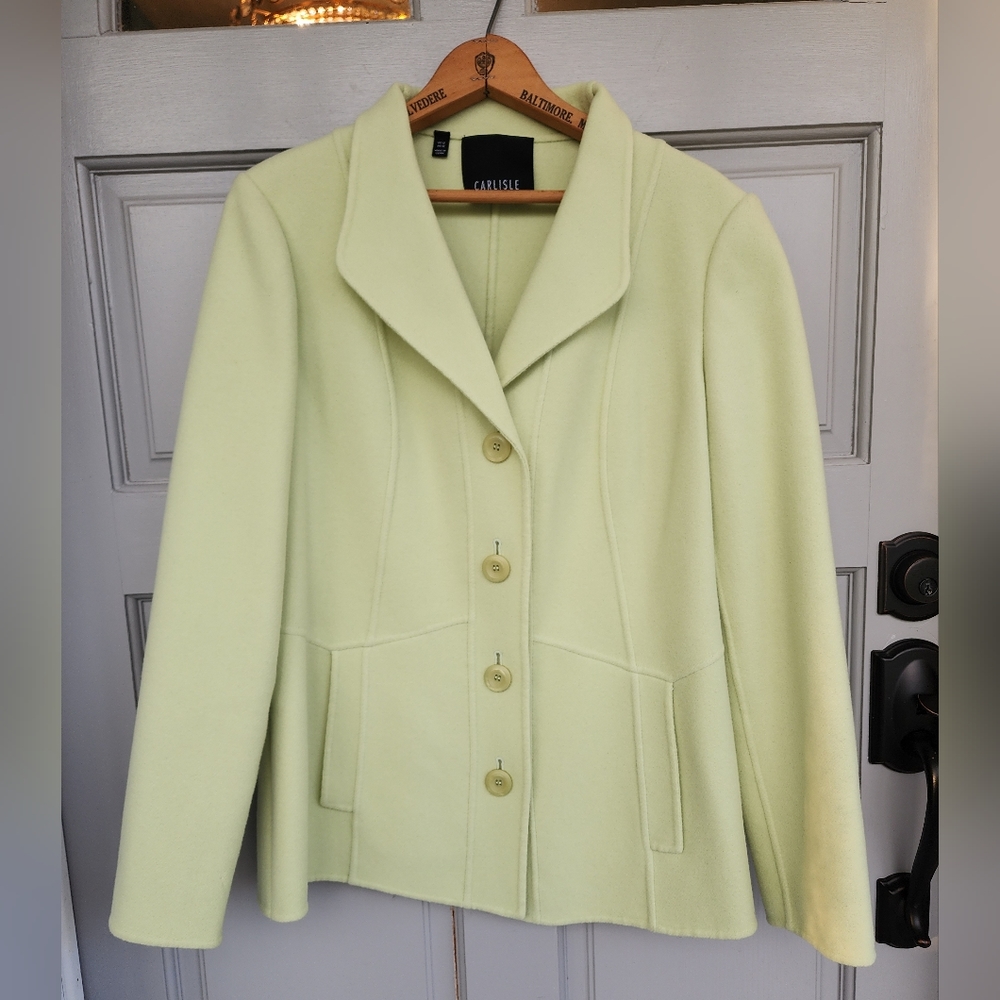 Carlisle Light Pale Green 100% Wool Pea Coat Size 12 Designer Coat